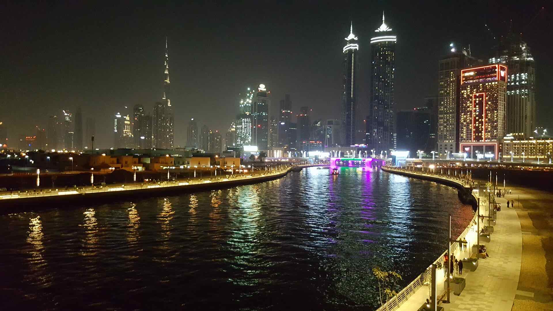 Dubai Water Canal in Business Bay at night, near Atelier Business Bay Dubai
