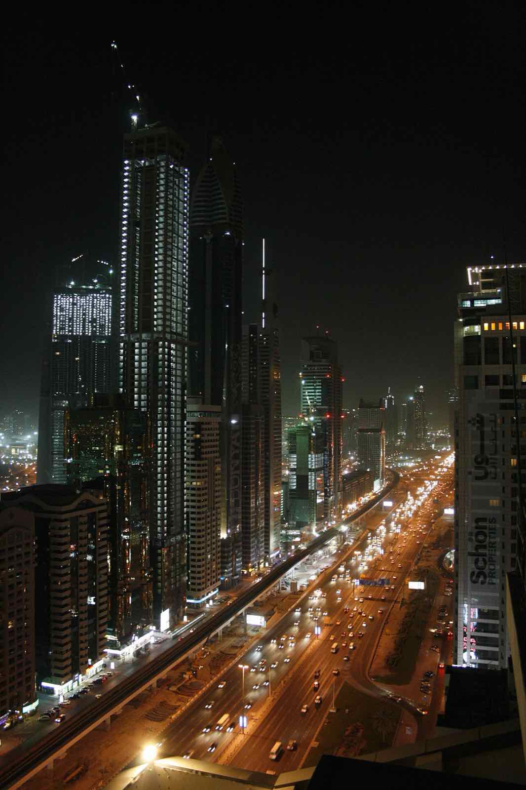 Sheikh Zayed Road towers at night