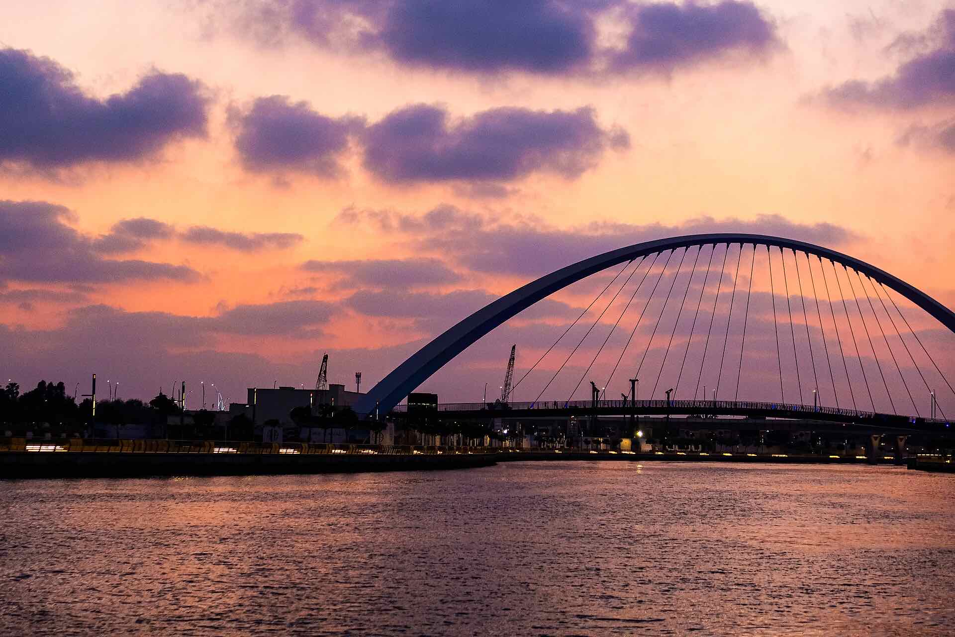 Tolerance Bridge in Business Bay at dusk